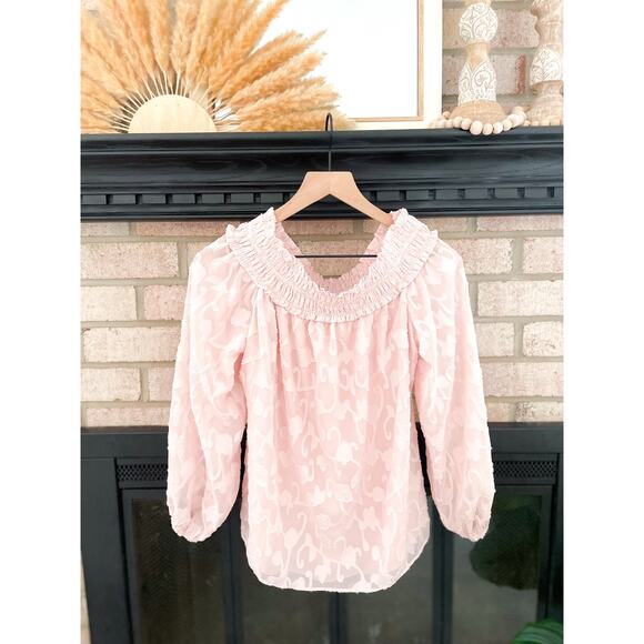 WHBM Floral Jacquard Off Shoulder Top Medium Pink Feminine Girly - Picture 1 of 7